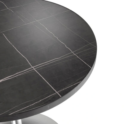 LeisureMod Verve 27 Round Dining Table with Stone TableTop and Brushed Chrome Base for Kitchen & Dining Room