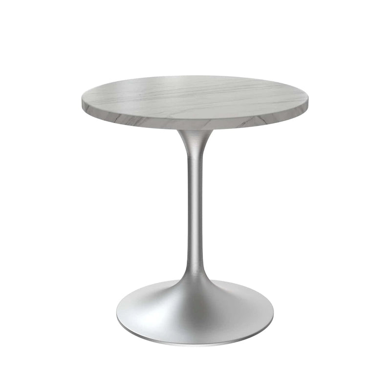 LeisureMod Verve 27 Round Dining Table with Stone TableTop and Brushed Chrome Base for Kitchen & Dining Room