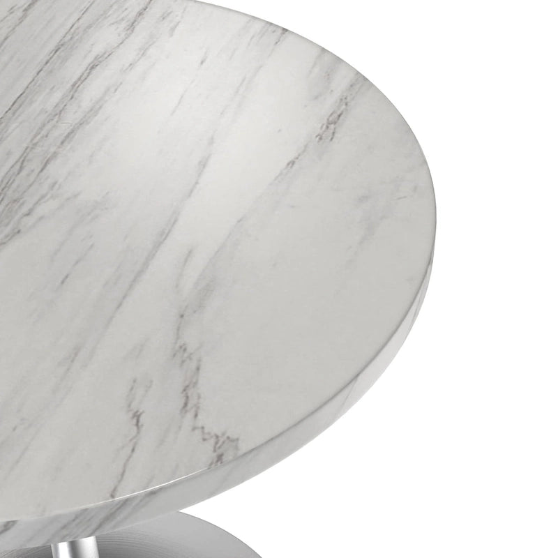 LeisureMod Verve 27 Round Dining Table with Stone TableTop and Brushed Chrome Base for Kitchen & Dining Room