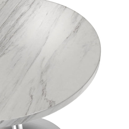 LeisureMod Verve 27 Round Dining Table with Stone TableTop and Brushed Chrome Base for Kitchen & Dining Room