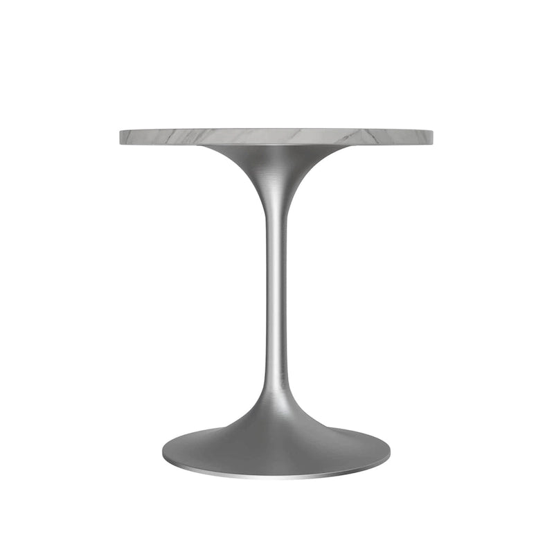 LeisureMod Verve 27 Round Dining Table with Stone TableTop and Brushed Chrome Base for Kitchen & Dining Room