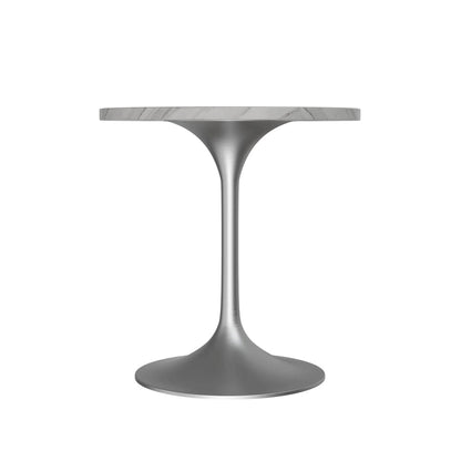 LeisureMod Verve 27 Round Dining Table with Stone TableTop and Brushed Chrome Base for Kitchen & Dining Room