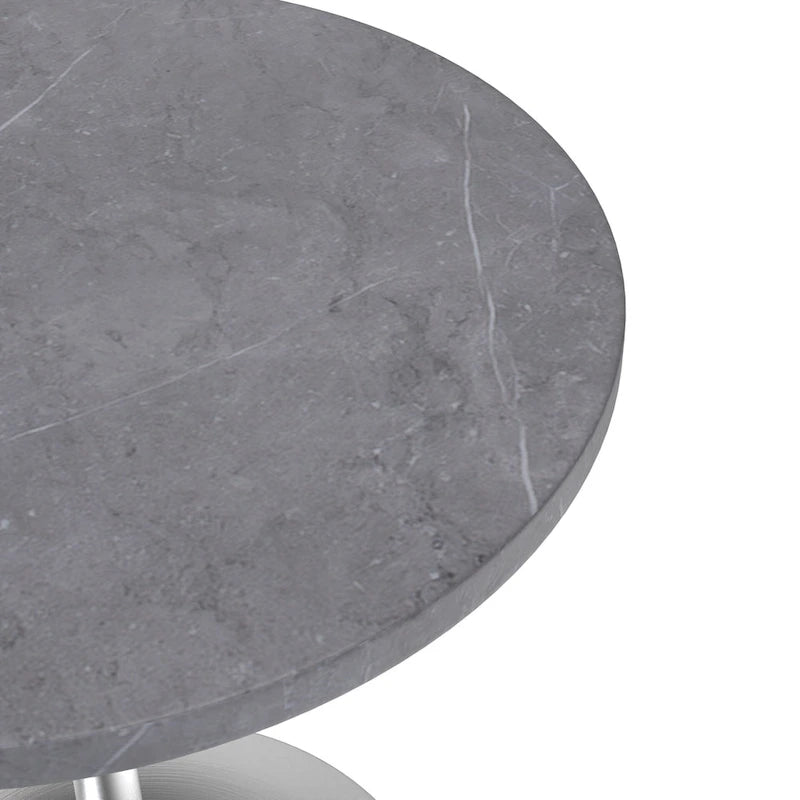LeisureMod Verve 27 Round Dining Table with Stone TableTop and Brushed Chrome Base for Kitchen & Dining Room