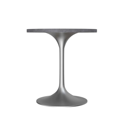 LeisureMod Verve 27 Round Dining Table with Stone TableTop and Brushed Chrome Base for Kitchen & Dining Room