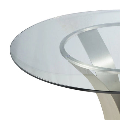 48 Inch Dining Table with Round Glass Top and Metal Base, Chrome