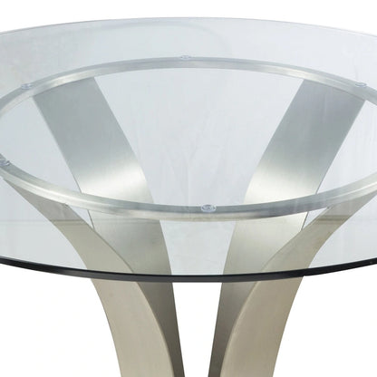 48 Inch Dining Table with Round Glass Top and Metal Base, Chrome