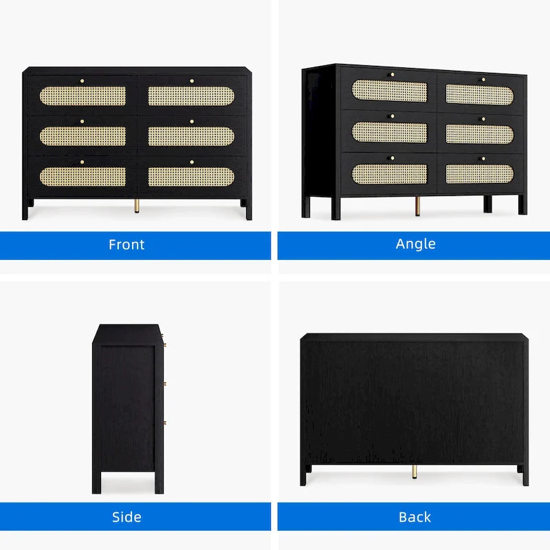 Moasis Rattan 6 Drawer Double Dresser Chest of Drawers Storage Cabinet