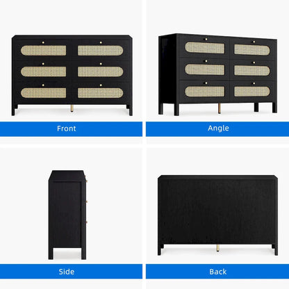 Moasis Rattan 6 Drawer Double Dresser Chest of Drawers Storage Cabinet