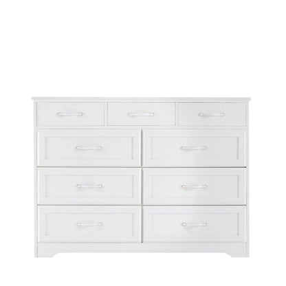 Bedroom dresser, 9 drawer long dresser with antique handles, wood chest of drawers for kids room, living room, entry and hallway