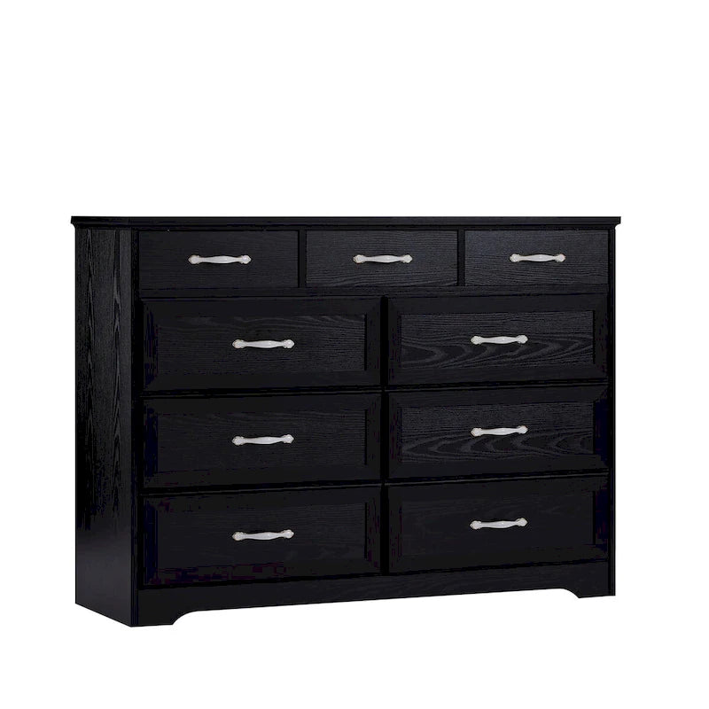 Bedroom dresser, 9 drawer long dresser with antique handles, wood chest of drawers for kids room, living room, entry and hallway