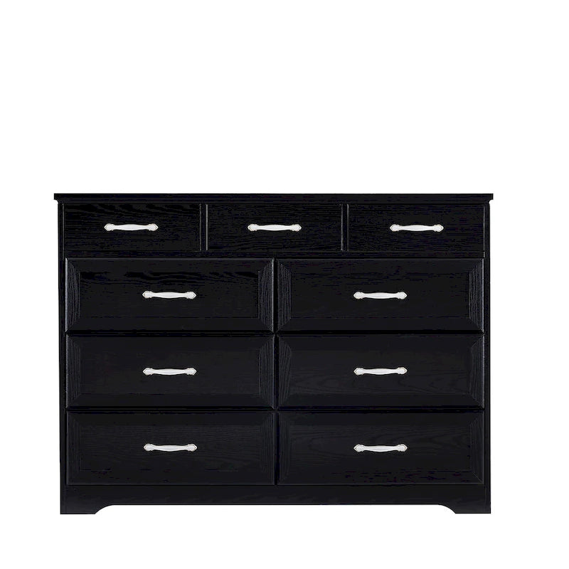 Bedroom dresser, 9 drawer long dresser with antique handles, wood chest of drawers for kids room, living room, entry and hallway