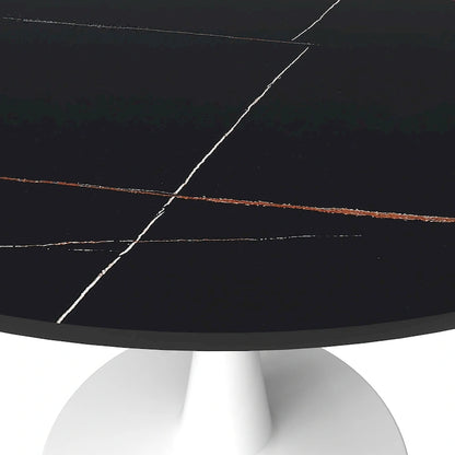 LeisureMod Bristol 40 Round Dining Table for 4 with Sintered Stone Tabletop in White Base for Kitchen & Dining Room