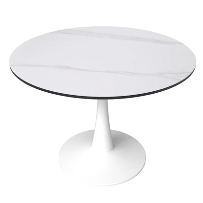 LeisureMod Bristol 40 Round Dining Table for 4 with Sintered Stone Tabletop in White Base for Kitchen & Dining Room