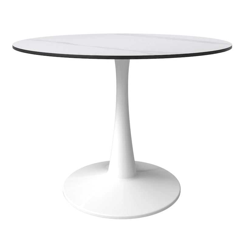 LeisureMod Bristol 40 Round Dining Table for 4 with Sintered Stone Tabletop in White Base for Kitchen & Dining Room