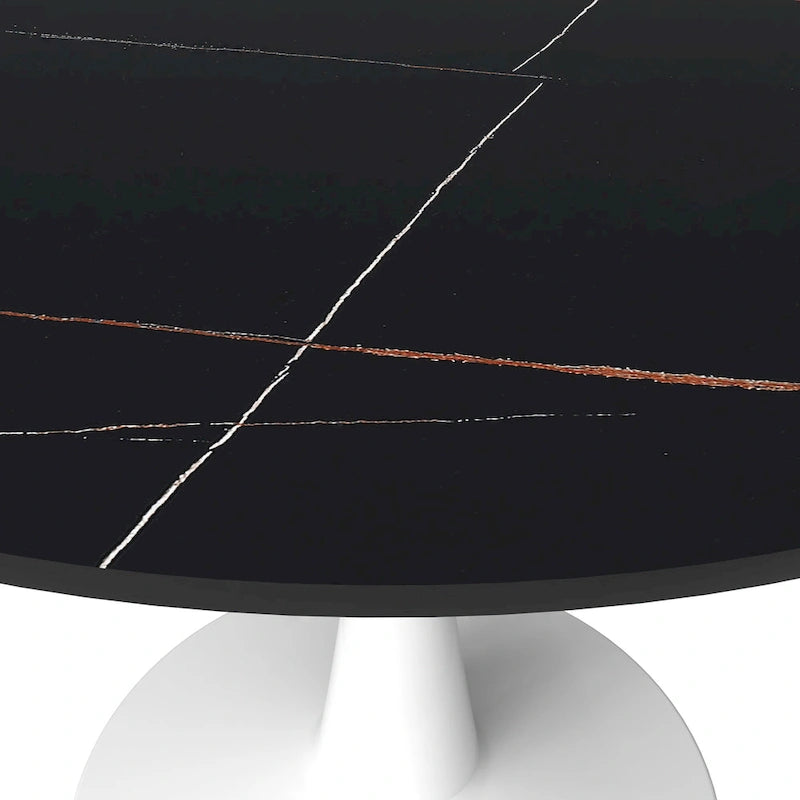 LeisureMod Bristol 40 Round Dining Table for 4 with Sintered Stone Tabletop in White Base for Kitchen & Dining Room