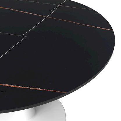 LeisureMod Bristol 40 Round Dining Table for 4 with Sintered Stone Tabletop in White Base for Kitchen & Dining Room