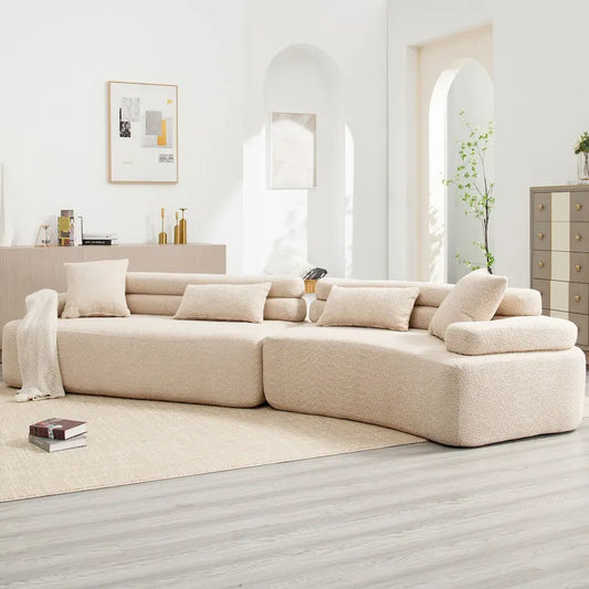 Modern Boucle 4-Seater Upholstered Sectional Sofa with 4 Pillows