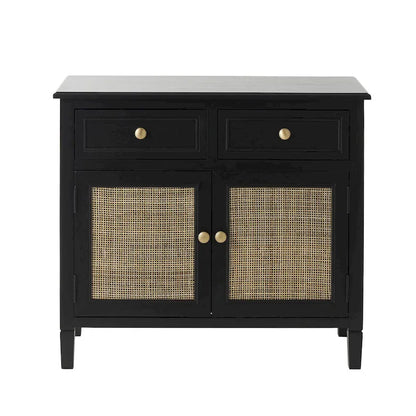 Wood Handmade 2 Drawers and 2 Door Room Cabinet with Rattan Front - Black - Roche River Decor
