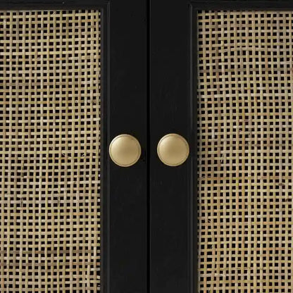 Wood Handmade 2 Drawers and 2 Door Room Cabinet with Rattan Front - Black - Roche River Decor