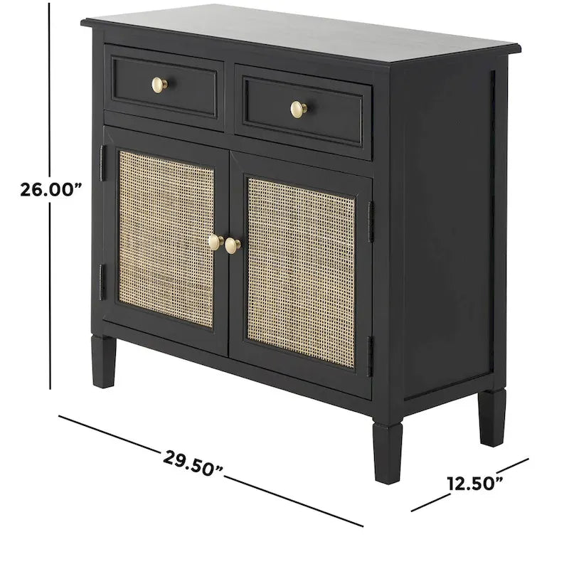Wood Handmade 2 Drawers and 2 Door Room Cabinet with Rattan Front - Black - Roche River Decor